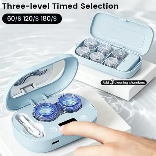 ultrasonic contact lens cleaner in use