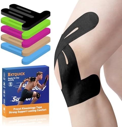 Kinesiology Tape for Knee Support, Pre-Cut Waterproof Athletic Tape, 12 Strips