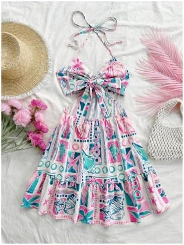 floral halter sundress in use