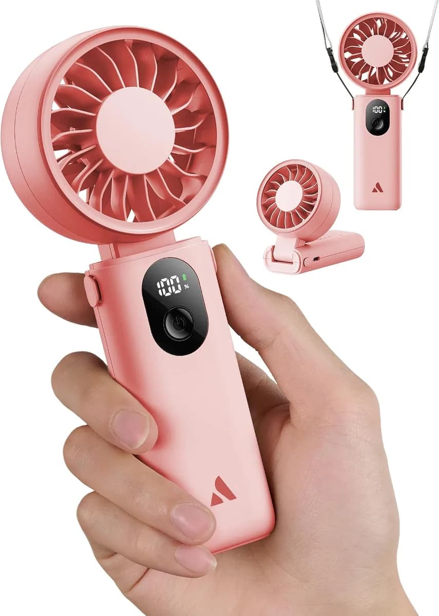 portable handheld fan in pink