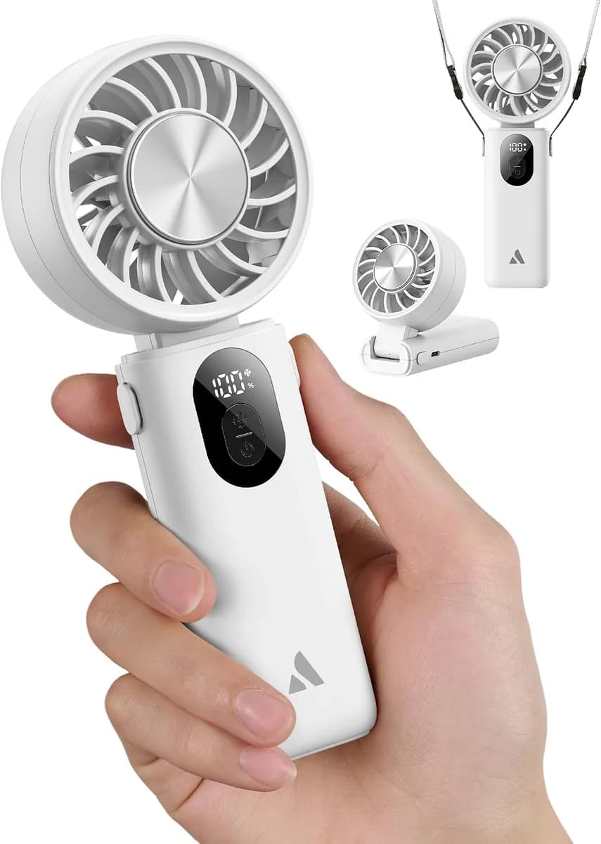 portable handheld fan in white with cooling plate