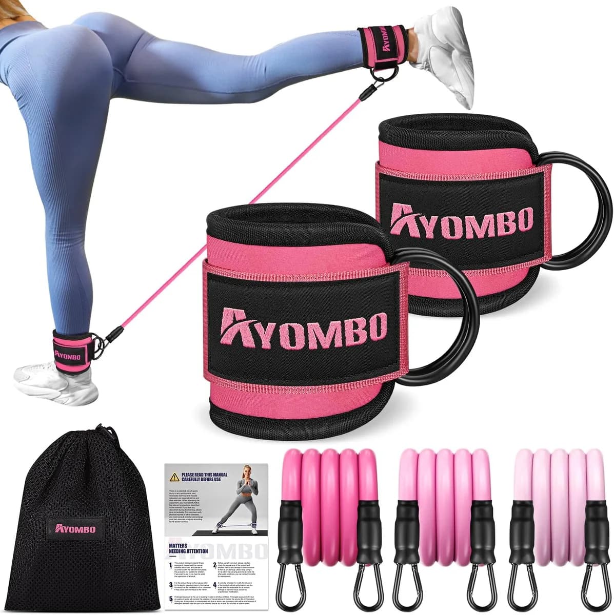 ankle resistance bands with cuffs in pink