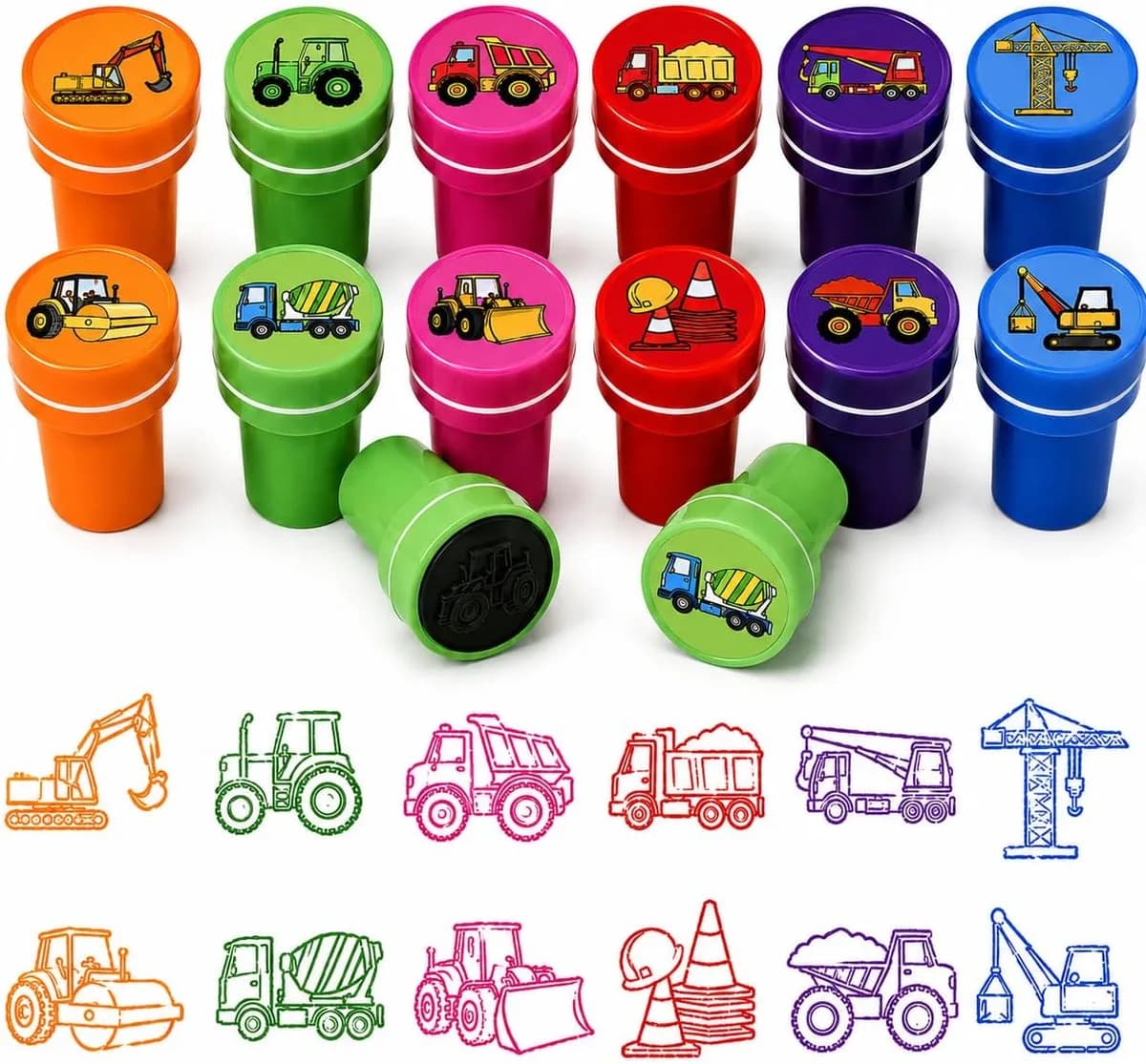 self-inking stampers for kids in construction vehicles