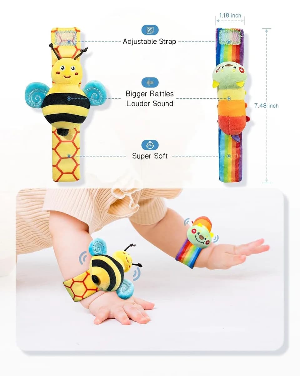 size of the baby wrist rattles and foot finder socks