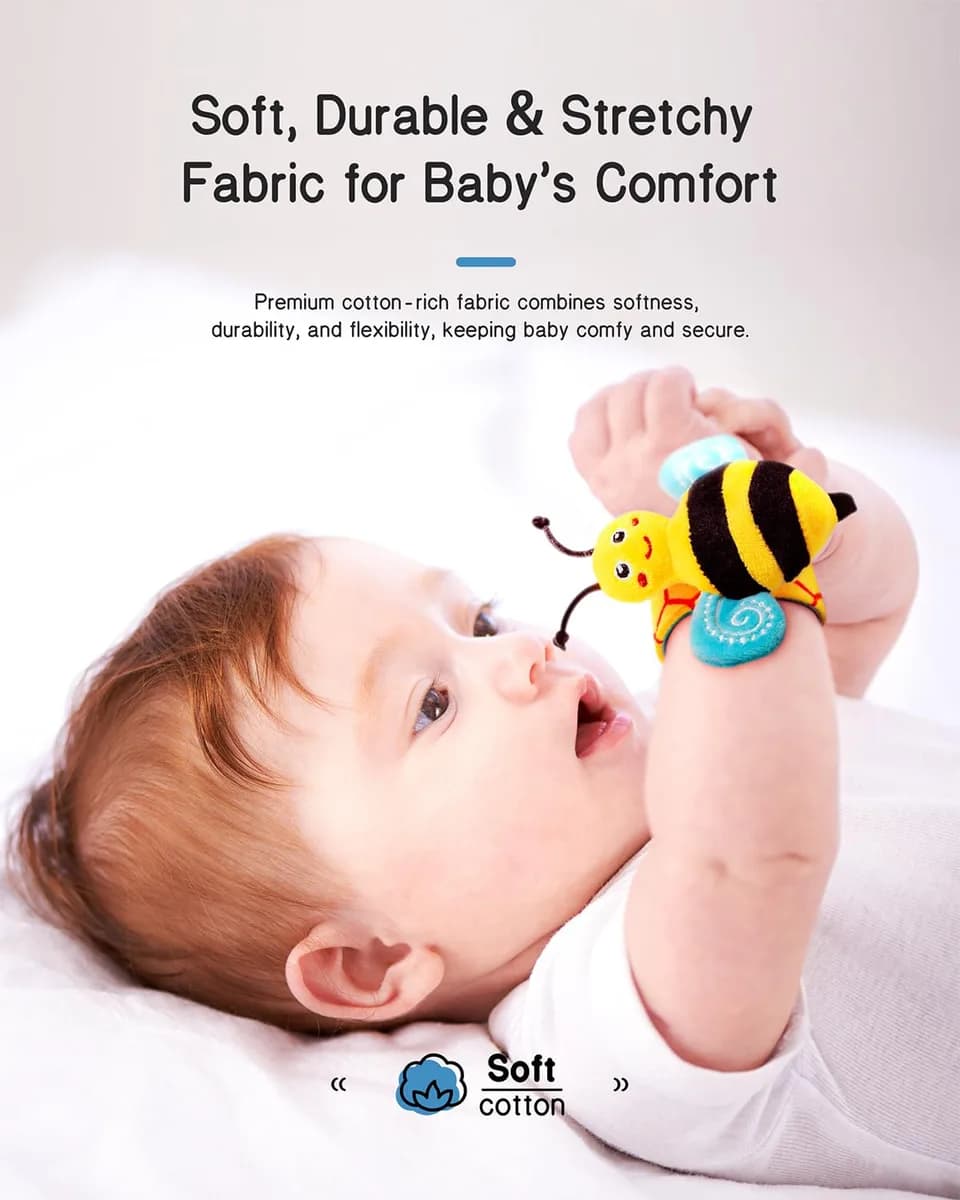 soft stretchy fabric of the baby wrist rattles, gallery view 4