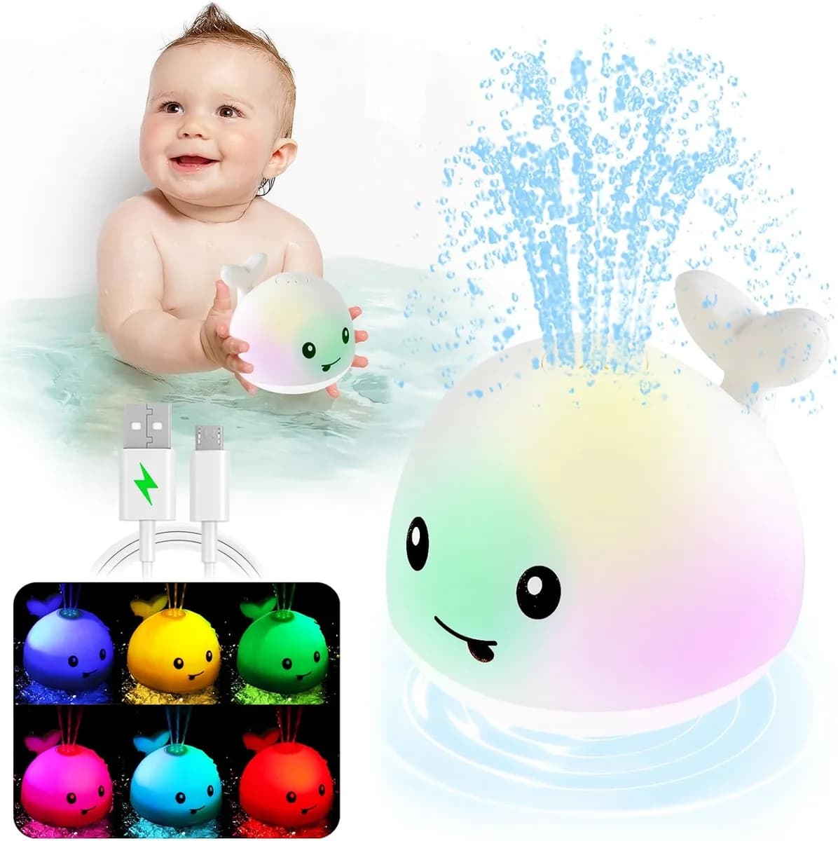 light-up whale bath toy in white whale