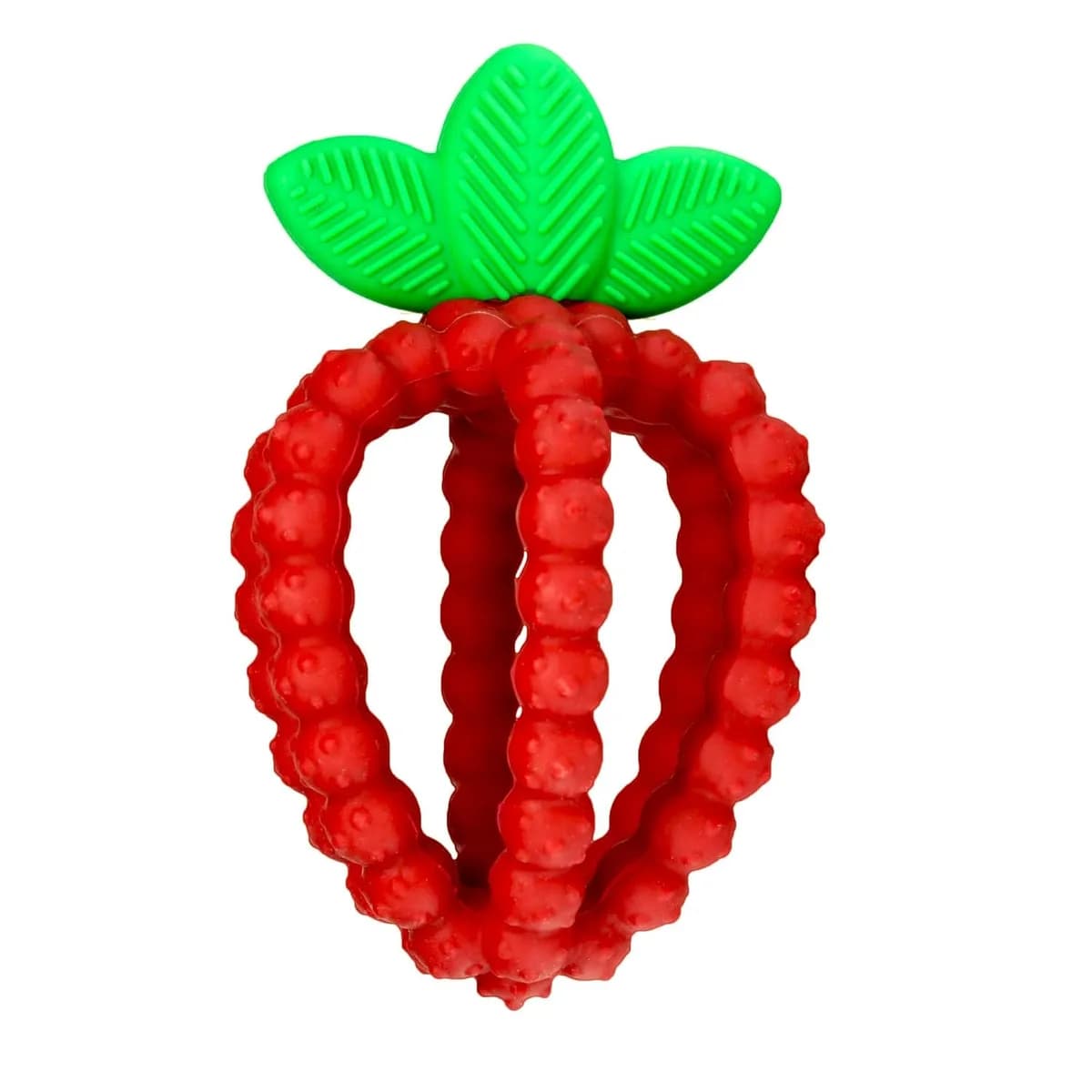 strawberry silicone teething toy in red