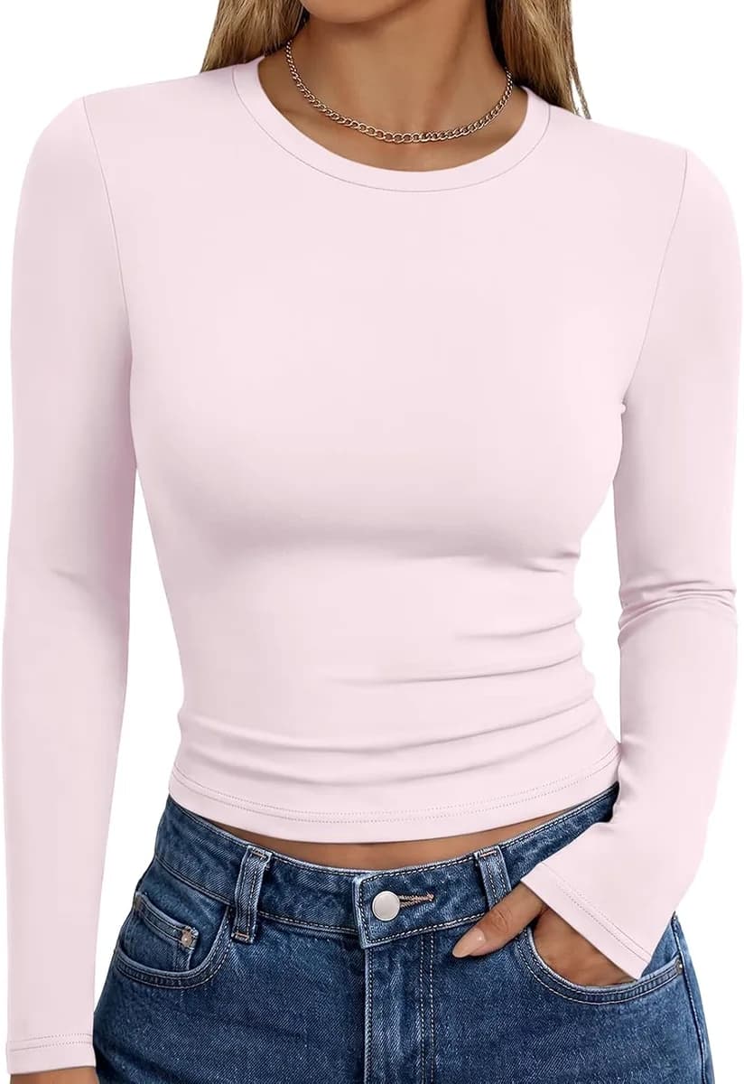 women's long sleeve fitted t-shirt in light pink