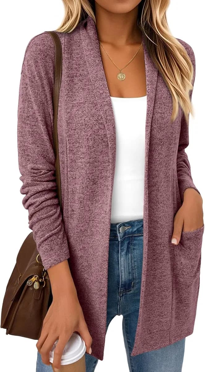 women's lightweight open front cardigan in wine red