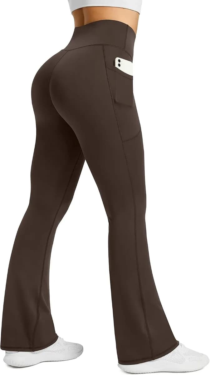 women's flare yoga pants with pockets in brown
