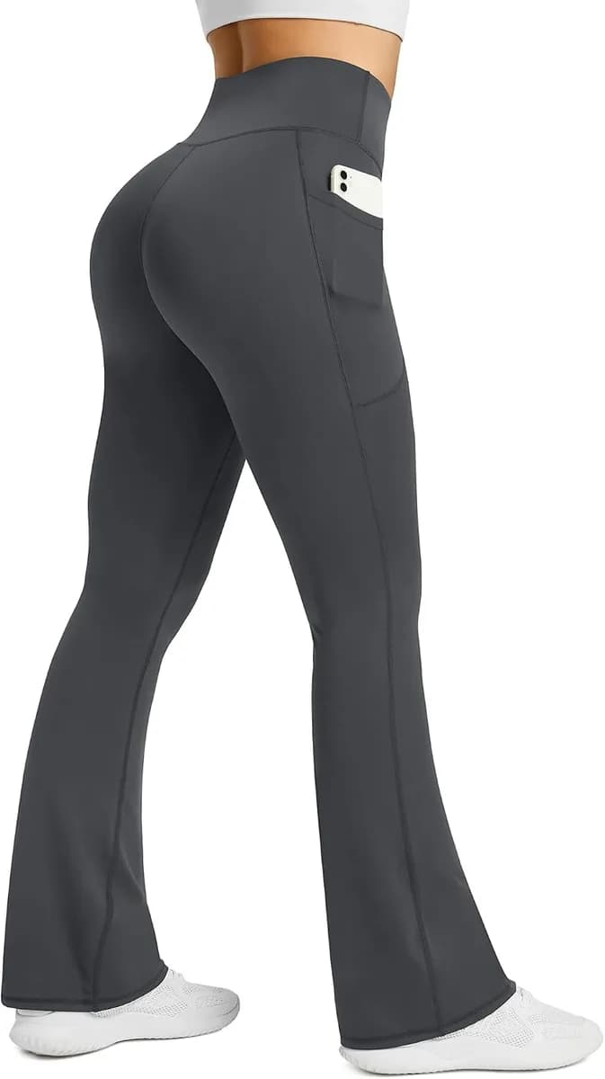 women's flare yoga pants with pockets in dark grey