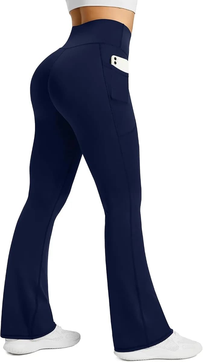 women's flare yoga pants with pockets in navy blue