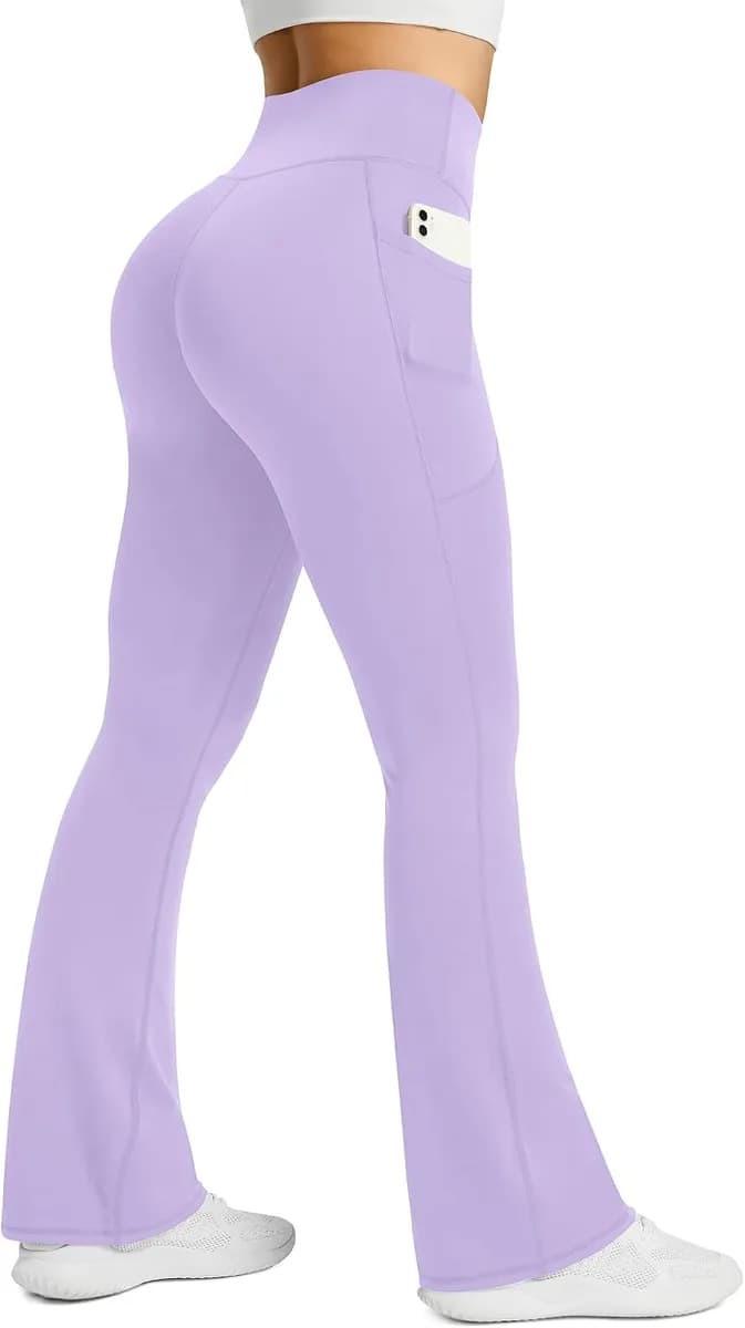 women's flare yoga pants with pockets in purple