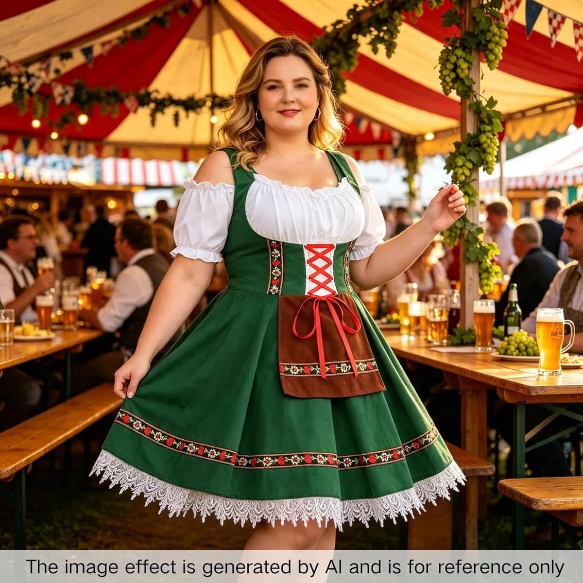woman at a beer festival in a dirndl dress
