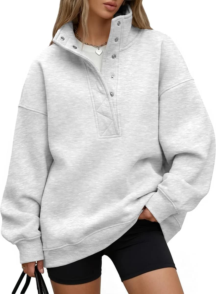 women's oversized henley sweatshirt in grey