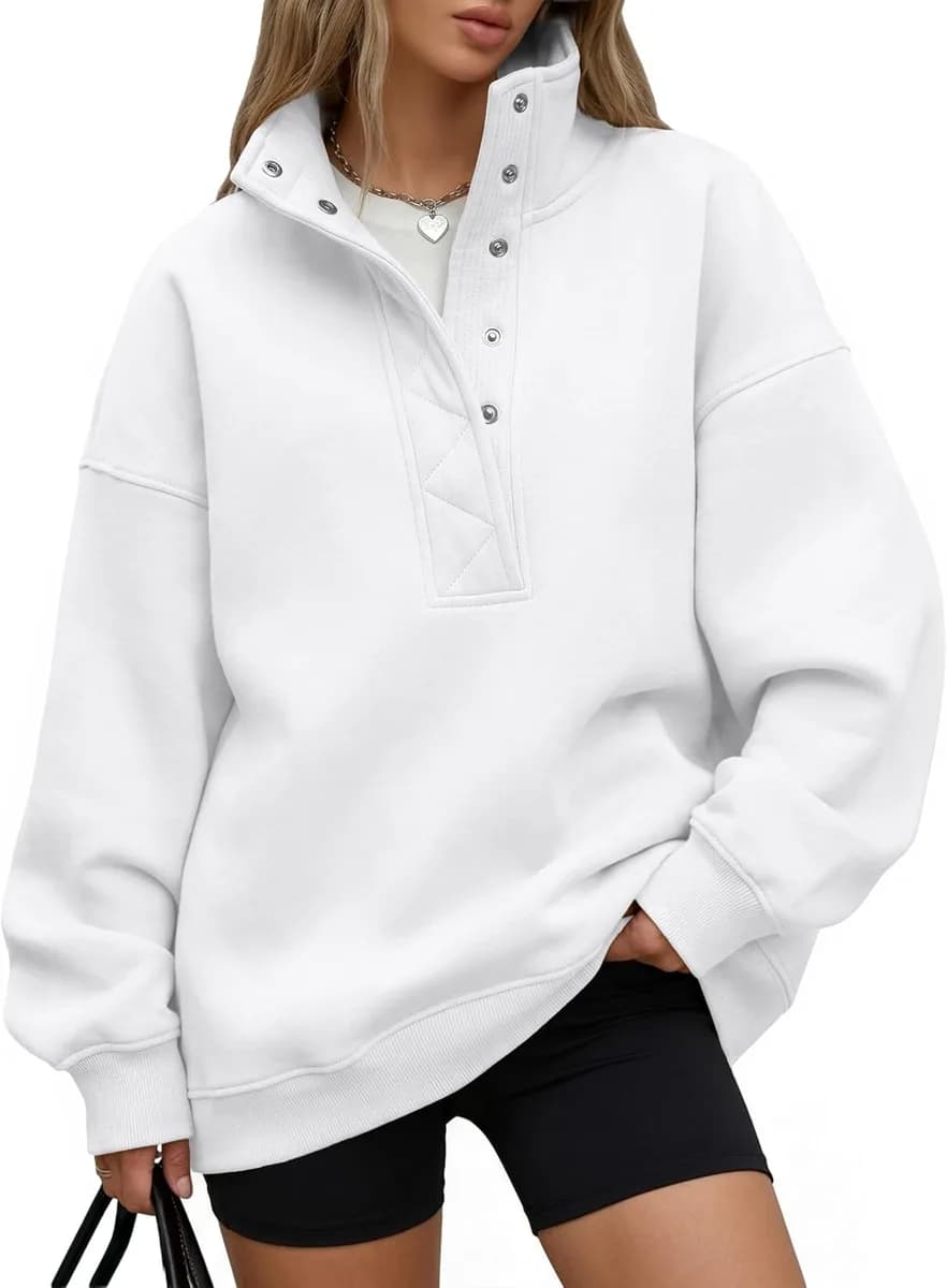 women's oversized henley sweatshirt in white