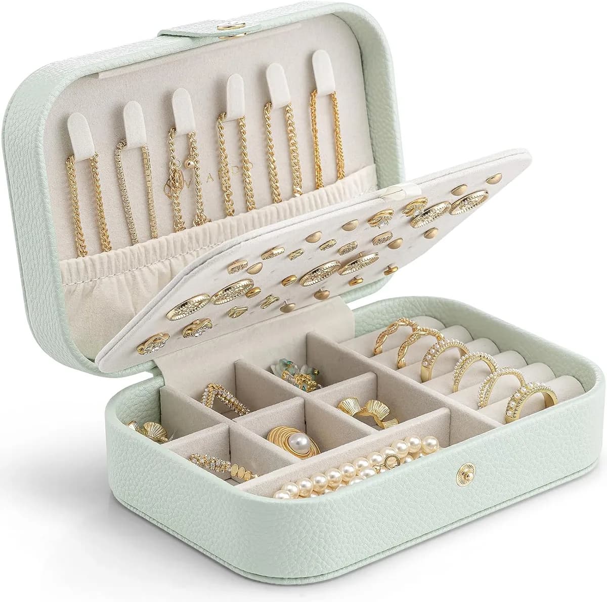 travel jewelry case in mint green
