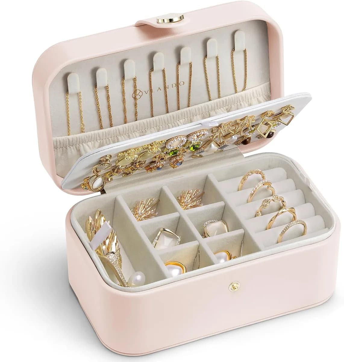 travel jewelry case in pink, large