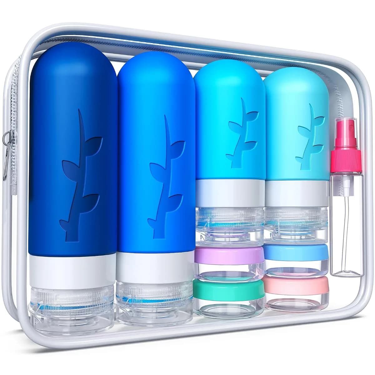 TSA approved travel bottles set in blue