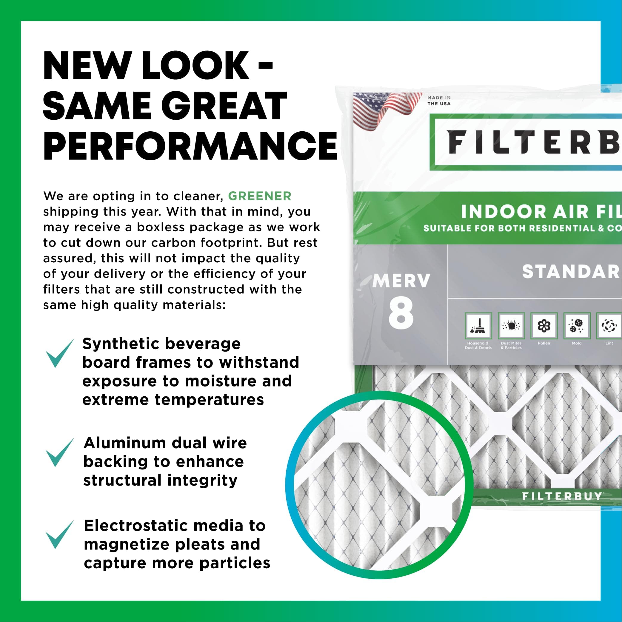 Filterbuy 16x25x1 Air Filter MERV 8 Dust & Allergy Defense (6-Pack) | Electrostatic Pleated HVAC AC Furnace Filters Replacement, Made in USA (Actual