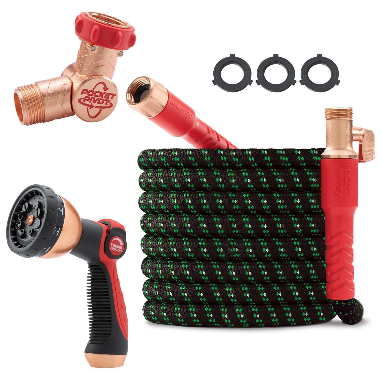 Pocket Hose Ballistic Double UV Edition 50 FT Expandable Garden Hose w/Pocket Pivot Swivel Connector, Anti-Burst Sleeve Reinforced w/Bulletproof