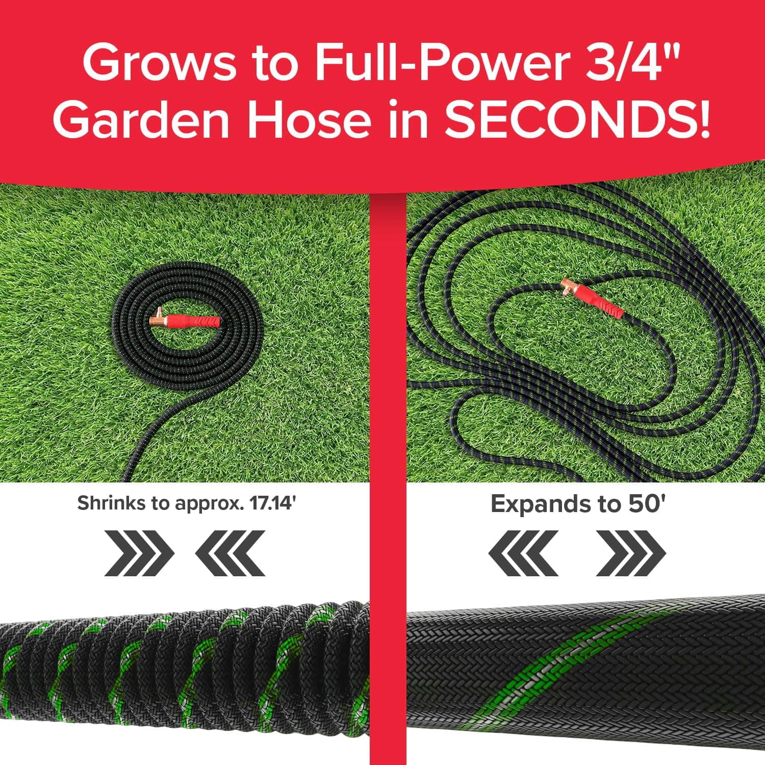 Pocket Hose Ballistic Double UV Edition 50 FT Expandable Garden Hose w/Pocket Pivot Swivel Connector, Anti-Burst Sleeve Reinforced w/Bulletproof