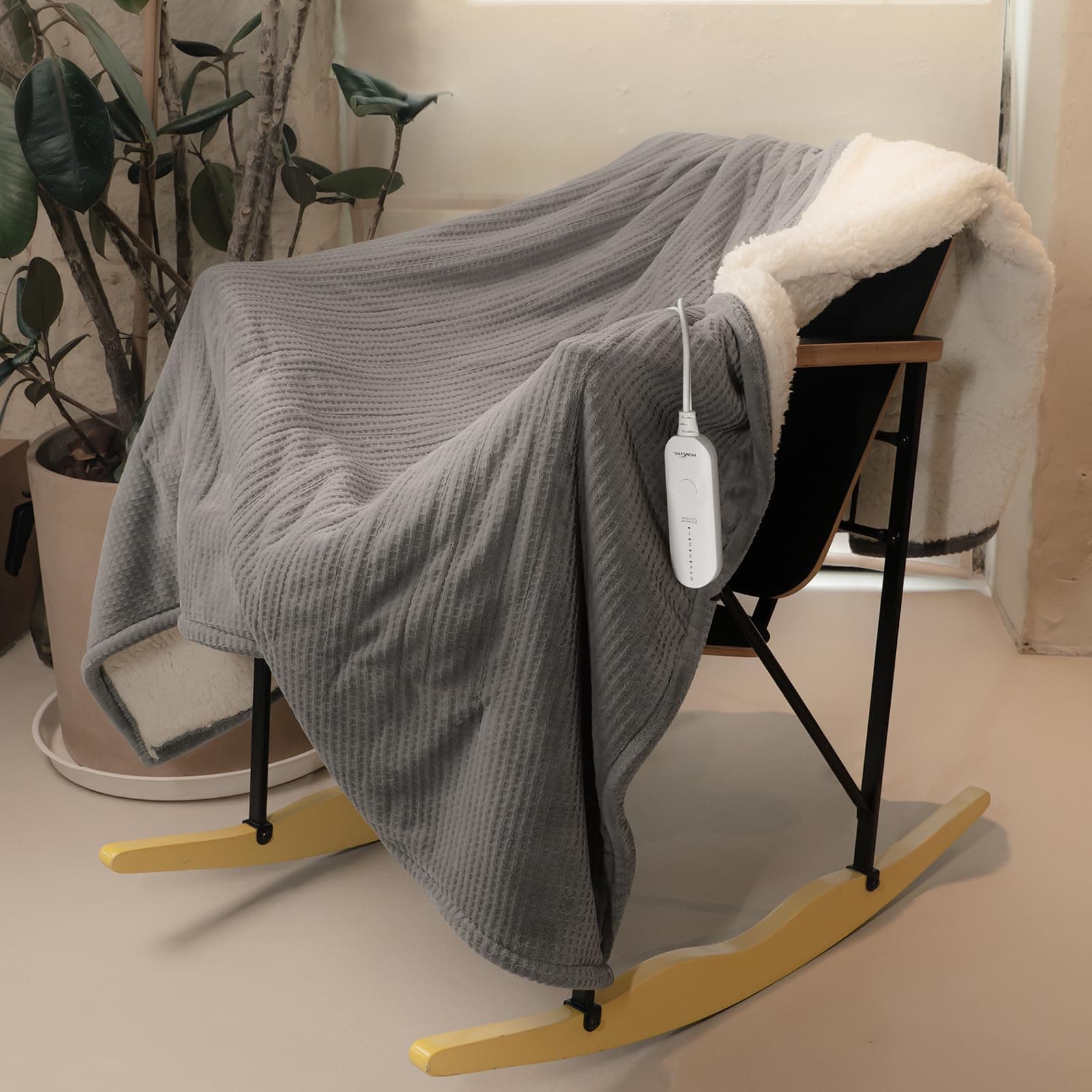 HOMLYNS Heated Throw Blanket, 5 Heat Settings, 3 Hours Timer, Grey | 50" x 60", fast heating, ETL certified, NTC & PTC protection, machine washable