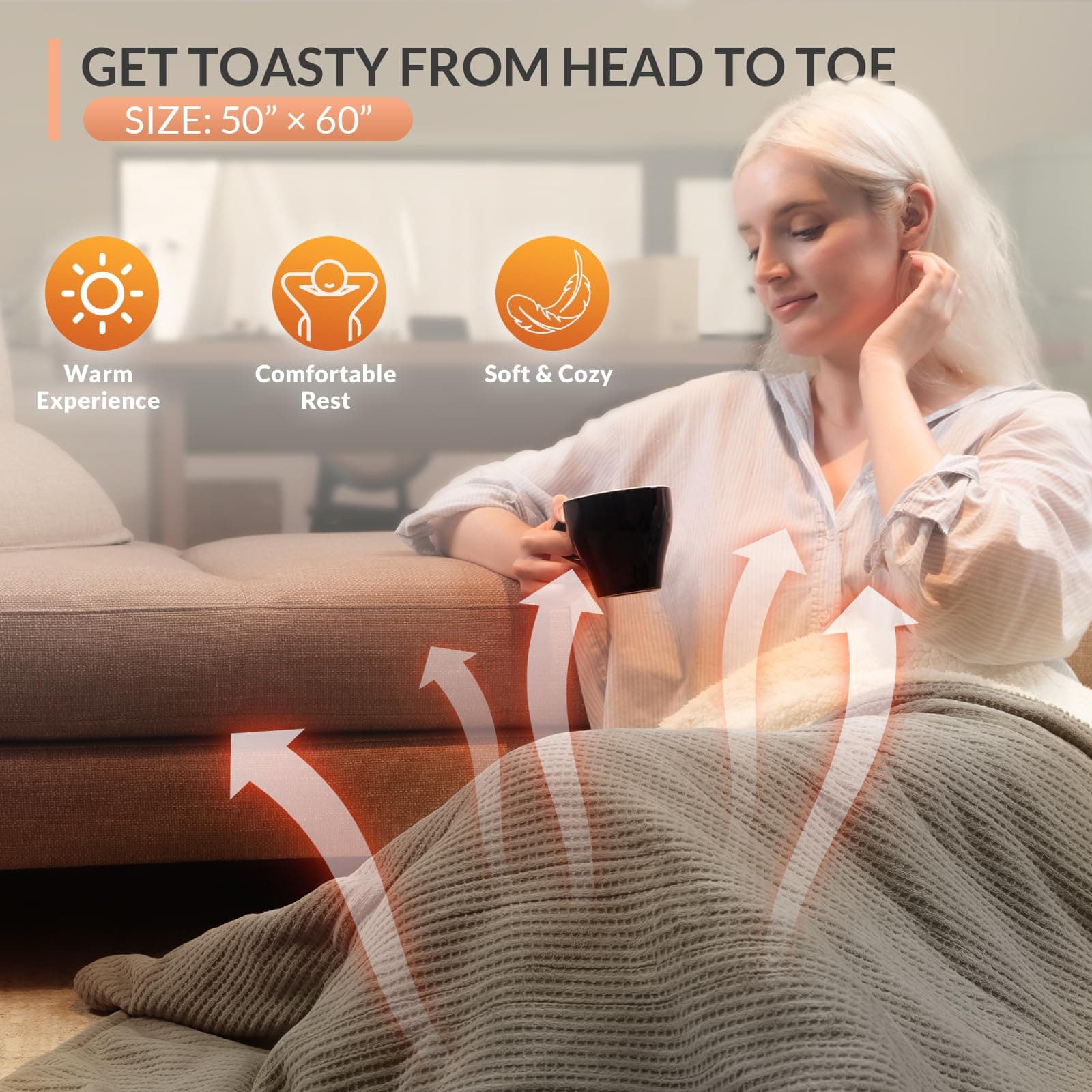 HOMLYNS Heated Throw Blanket, 5 Heat Settings, 3 Hours Timer, Grey | 50" x 60", fast heating, ETL certified, NTC & PTC protection, machine washable