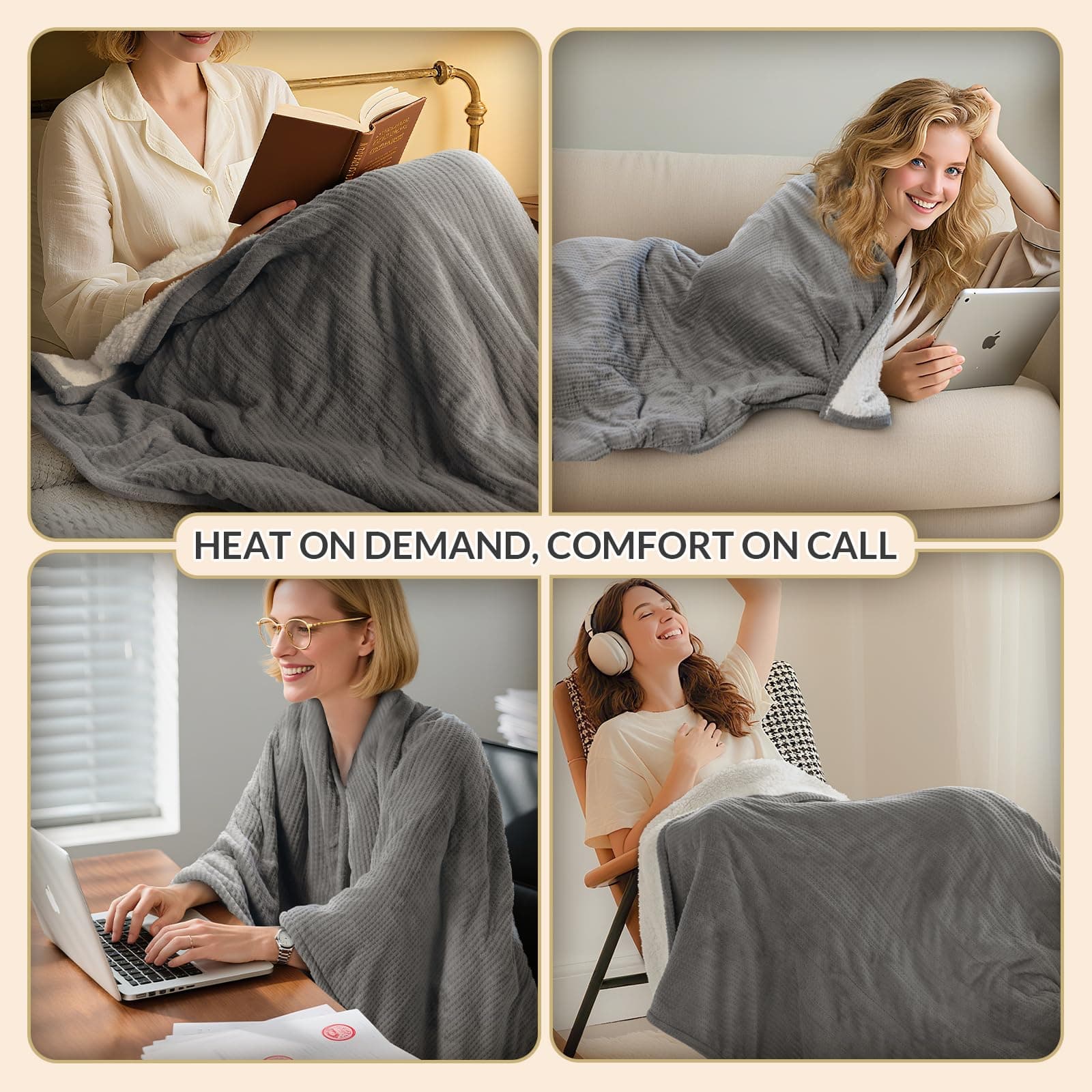 HOMLYNS Heated Throw Blanket, 5 Heat Settings, 3 Hours Timer, Grey | 50" x 60", fast heating, ETL certified, NTC & PTC protection, machine washable